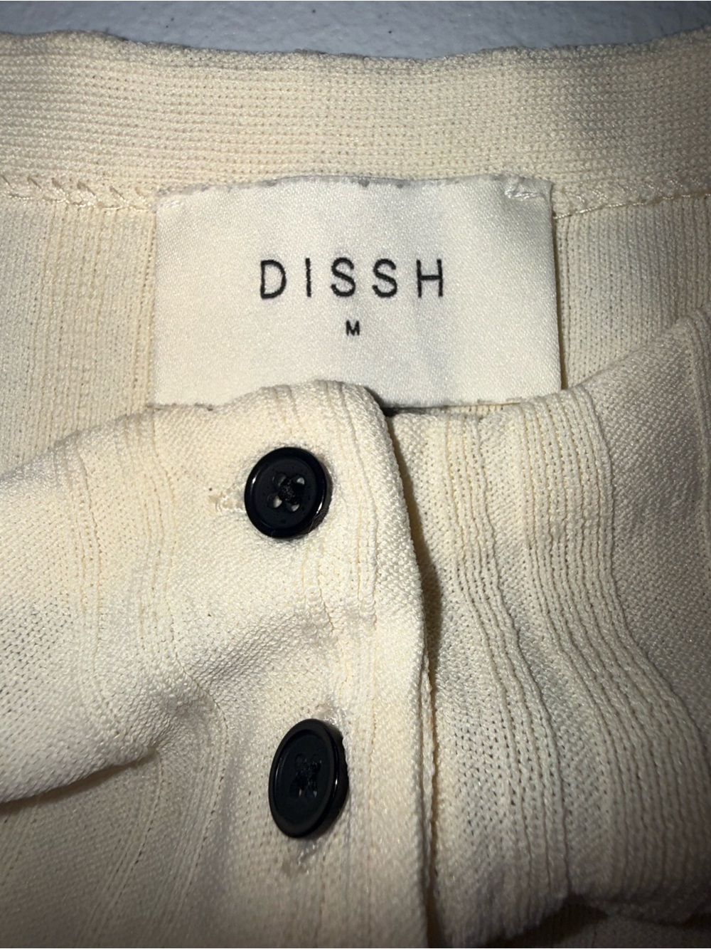 DISSH Cream Ribbed Button Front Long Sleeve Top Size M Cottagecore - Picture 6 of 8